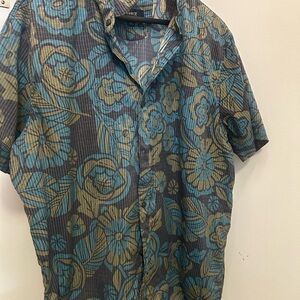 Roark Blue and Green Floral Button Down Shirt